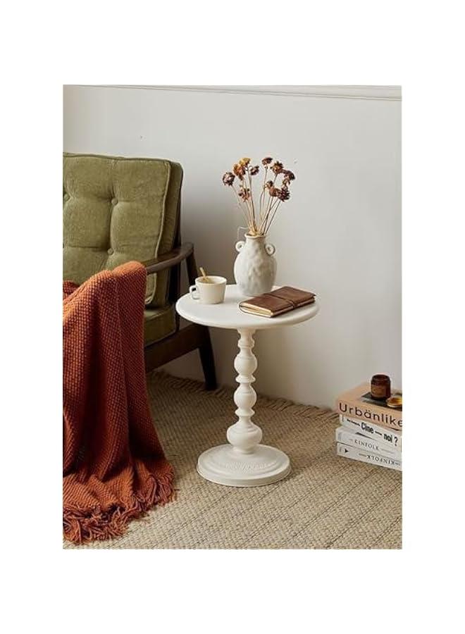 بيوينتي طاولة جانبية للاريكة بنمط فينتيج، طاولة قهوة خفيفة وفاخرة لتقديم الطعام للضيوف، طاولة جانبية لغرفة المعيشة والشرفة وغرفة النوم، مقاس 40 × 40 × 52 سم (ابيض) - Image 2